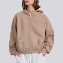 Women's Long Sleeve Solid Loose Zip Hoodie L kupranugaris