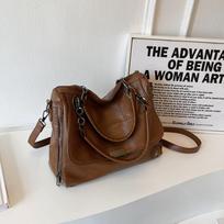 Retro Large Capacity Tote Bag  New Women's Unique Side Zipper Design PU Crossbody Bag Commuter School Classroom Lady Handbag gray