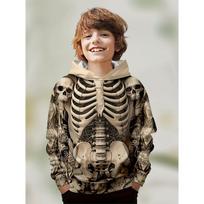 Boys' Fashion 3D Skeleton Print Hoodie Casual Polyester Spandex Blend Pullover with Pocket Medium Stretch Knit Fabric Regular Fit Hooded 150CM black