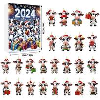 2024 Christmas Advent Calendar Cow with Santa Hats,24 Days Of Christmas Advent Calendar, 2D Highland Cow Christmas Tree Decor style 1 gray