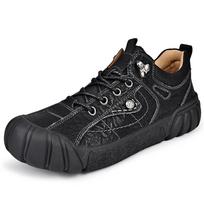 FashionAll-match  Mens Casual Sneakers Antiskid Male Treking Footwear Vintage Mountaineering Shoes Outdoor Men's Genuine Leather Shoes 38 juoda