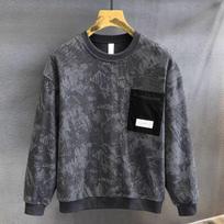American Crew Neck Sweater Men'S Pocket Decoration Spring And Autumn Loose Large Size Trendy Brand Printing And Dyeing Heavy Bottom Top M pilka spalva