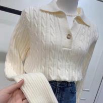 New Fashion Women Autumn Pullover Sweater Long Sleeve Turn Down Collar Winter Knitwears Jumpers Loose Knitted Sweaters for Women Elegant Tops 25311 One Size balta