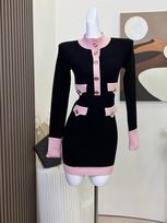 Autumn Winter French Vintage Old Money Long Sleeve Mini Knit Dress Women Party Evening Turtleneck Frocks One-Piece Evening 2000s XL juoda