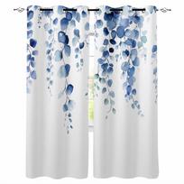 Watercolor Eucalyptus Leaves Vine Man Spring Blackout Curtains For Living Room Bedroom Window Treatment Blinds Kitchen Drapes W135 x H60cm white