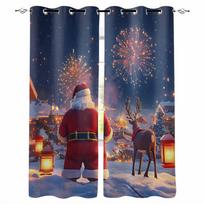 Christmas Old Man Reindeer Blackout Curtains For Living Room Bedroom Window Treatment Blinds Drapes Kitchen Curtains W135 x H60cm gray