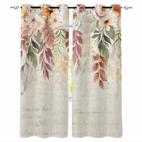 Autumn Thanksgiving Plant Leaves Flower Beige Letter Blackout Curtains For Living Room Bedroom Window Treatment Drape Home Decor W135 x H60cm gray
