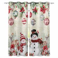 Christmas Poinsettia Berry Snowflake Gift Elk Blackout Curtains For Living Room Bedroom Window Treatment Blinds Kitchen Drapes W135 x H60cm beige
