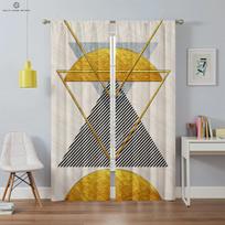Colorful Geometric Simple Blackout Curtains, Heat Insulation, Bedroom, Living Room, Kitchen, 2 PCs, Can Be Customized W100xH130(CM) folio&Grommet Top gray