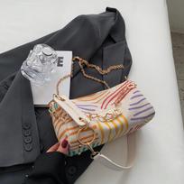 Large Capacity Women Crossbody Bags Fashion Colorful Striped Shoulder Pillow Bag Spring Summer Trendy Chains Commuter Pouch gray