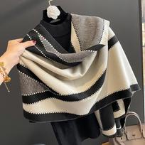 Žieminis šiltas kašmyro šalikas moterims languotas raštas pašmina antklodė storas šalikas apvyniojamas kaklaskarė mada bufanda echarpe pončas 65x185cm gray