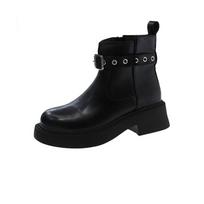 British Style Platform Side Zip Botas Mujer 2024 Autumn New Retro Thick Heel Belt Buckle Western Short Boots Casual Women Shoes 35 juoda