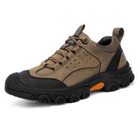 Fashion Men's Soft Soled Anti-skid Treking Footwear Genuine Leather All-match Sneakers Vintage Style Mens Outdoor Casual Hiking Shoes 38 chaki