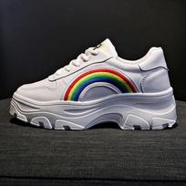 Fashion spring autumn new tide all-match fashion casual women chunky sneakers mixed colors low heels lace-up daddy shoes 35 balta