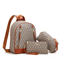 Madingi kuprinės moterims Naujas madingas 3 vnt. rinkinys Didelės talpos rankinės su piniginėmis Vintažiniai marginti dviejų petnešų krepšiai gray