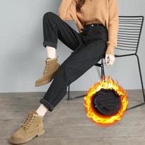 Winter Plush Baggy Ankle-length Jeans Velvet Lined High Waist Harem Denim Pants Vaqueros Pantalones Thick Women Jeansy XXL juoda