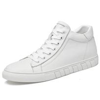 Fashion Leather Increased Height British Shoes Massage Soles for Men's Fashionable High Top Shoes Winter Plush Men's Sports Shoes 45 black