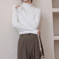 Fungus Edge Half High Neck Base T-shirt Women Spring Autumn Modal Slim Fit Long Sleeve Ladies Tee Shirt Tops Casual Elegant Woman White Tshirts 25424 XL balta