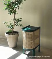 Vintage Bedside Table Nightstands Rattan Wood Tea Coffee Bedside Table Nightstands Shelves  Bedroom Furniture žalia