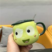 Frog Mug Ceramic with Lotus Leaf Cover Spoon, Creative Cartoon, Children's Milk, Breakfast Coffee Cup, Drinkware Tea Cup, 380ml 380ml
