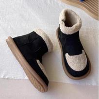 Soft-soled Fur Side Zipper Short Boots Women's Thick-soled Plus Velvet Round Head Color Matching Nude Boots 40 juoda