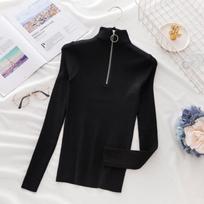 Autumn Long Sleeve Zipper Pullover Knitted Sweaters Women Winter Slim Fit Short Base Sweater for Women Fashion Elegant Half High Collar Jumpers 25475 One Size juoda