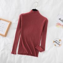 Autumn Half High Collar Lace Base Pullovers Sweaters Women Fashion Elegant Long Sleeve Knitted Sweater Ladies Casual Solid Warm Winter Jumpers 25496 One Size plytų raudona spalva