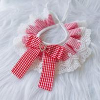 Washable Dog Bibs Plaid Cat Necklace Cute Kitten Necktie  Pet raudona