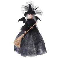 Halloween Small Witch Toy Trickery Prop 11 Inch Mini Witch Ornament Festival Theme with Spider Web Skirt for Haunted House Decor juoda