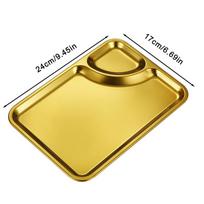 Fruit Dumplings Snack Vinegar Dish Food Tableware Container Korean Gold Dinnerware Rectangle Stainless Steel Sauce Dipping Tray 24x17CM yellow