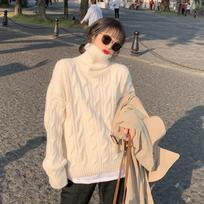 New Fashion Autumn Loose Turtleneck Sweater Women Elegant Solid Casual Warm Pullovers Knitted Sweaters for Women Winter Vintage Slim Fit Jumpers 25525 One Size abrikosas