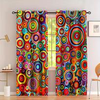 2 vnt./kompl., Boho Geometrinis Taškuotas Skaitmeninės Spaudos Užuolaida Svetainei, Blokuojanti Užuolaida, Pusiau Permatoma Užuolaida Vidaus W65X60H(cm)X2Pcs&Hook