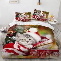 Cat Duvet Cover Merry Christmas Bedding Set Microfiber Cartoon Animal Santa Claus Comforter Cover Full For Kids Teens Room Decor 70x133cm 2pcs gray