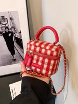 Fashionable Plaid Mini Crossbody Bags For Women Korean Summer Bow Chain Bucket Bag Female Simple Versatile Lipstick Card Wallet Mini(Max Length<20cm) brown