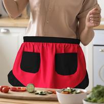 Half Waist Apron with Pockets for Kitchen And Coffee red black