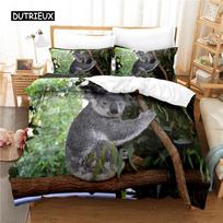 Lovely Koala Bedding Set Duvet Cover Set 3d Bedding Digital Printing Bed Linen Queen Size Bedding Set Fashion Design AU Single(140x210cm) black