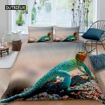 Chameleonas Antklodės užvalkalų rinkinys 3D Laukinio gyvūno tema Viengulis patalynės rinkinys Laukinės gamtos antklodės užvalkalas Berniukams Žalių lapų poliesterio dygsniuotas užvalkalas EU single(135x200cm)