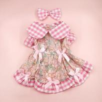 Pet Plaid Lapel Dress Dog Floral Patchwork Maid Dress Bow Headband Cat Costume Teddy Set Dog Dresses for Small Dogs Puppy XL beige