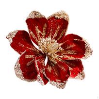 Kalėdinė magnolija, Dirbtinė gėlių šakelė, Vakarėlio kompozicija, Blizgančios gėlės židiniui Deep Red brown