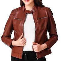 Women's Brick Tan Lambskin Leather Jacket , Quilted Biker Jacket , Designer Winter Jacket , Western Wear Outfit Leather Jacket XS ruda