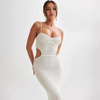 Moteriški apdangalai Vasarinė paplūdimio suknelė Vienspalvė Sexy Knit Beach Bikini maudymosi kostiumėlis Cover Up Apranga nuo saulės L šviesiai žalios spalvos