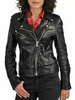 HOT Women's Motorcycle Soft Genuine Lambskin Leather Biker Jacket Slim fit XS juoda