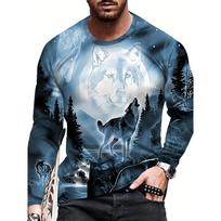 T-Shirts for Men Cool 3D Wolf Pattern Print Vintage Streetwear O-Neck Oversized T Shirt Tops Casual Long Sleeve T-Shirt Clothes L gray