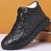 Top Layer Leather Boots Men's Wool Fur Integrated Men's Shoes Outdoor High Top Plush Thermal Leather Men Shoes Bota Masculina 44 juoda