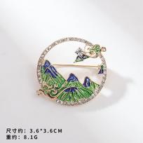 Thousand Miles Of Rivers And Mountains Map Brooch Women'S Light Luxury Suit Pin Landscape Niche Temperament High-End Coat Decoration