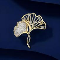 Rhinestone Ginkgo Biloba Brooch High-End Women'S Delicate Leaf Brooch Niche Design Sense Anti-Light Pin Suit Accessories black