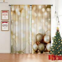 Shiny Ball Red Car Christmas Tree Cartoon Print Curtain Rod Pocket Curtain Bedroom Dining Room Holiday Decorative Curtain 2PCS W50xH130(CM)x2PCS&Grommet Top beige