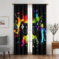2pcs ps5 Game Curtain Rod Pocket Boy Girl Video Game Controller Gamer Room Window Decor Colorful Cool Gamepad Curtains. 150x166cm white