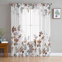 Country Style Leaves Robin Sheer Curtains for Living Room Decoration Window Curtains for Kitchen Tulle Voile Organza Curtains W135 x H185cm x1 white