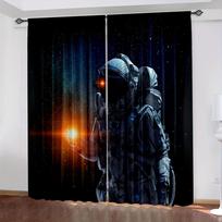 2pcs Universe Starry Sky Curtain Astronaut Pattern Curtains Decorative Window Drapes Window Treatments For Bedroom Living Room Milled cotton fabric&Rod Pocket black